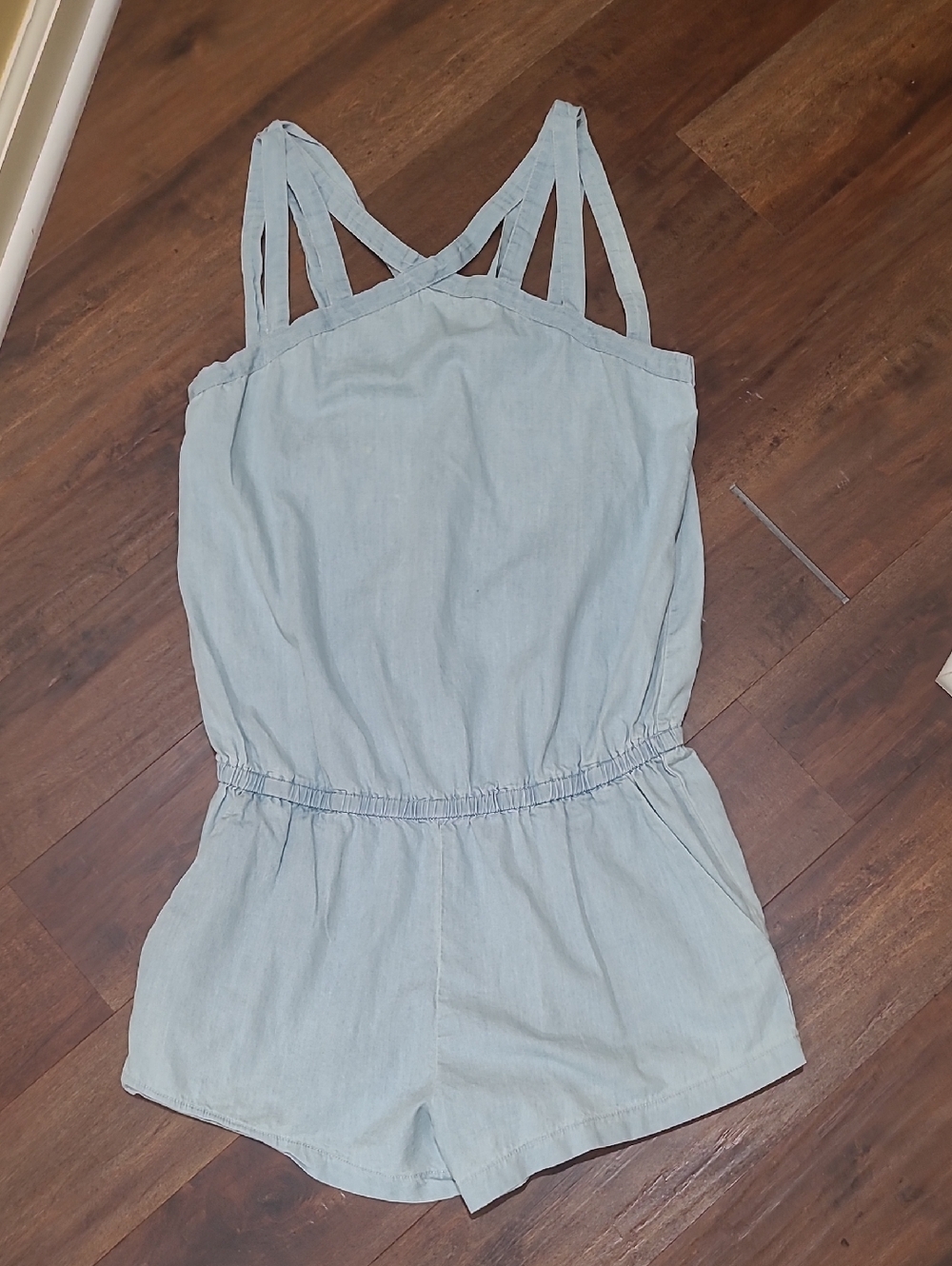 Fabletics Light Blue Chambray Strappy Romper